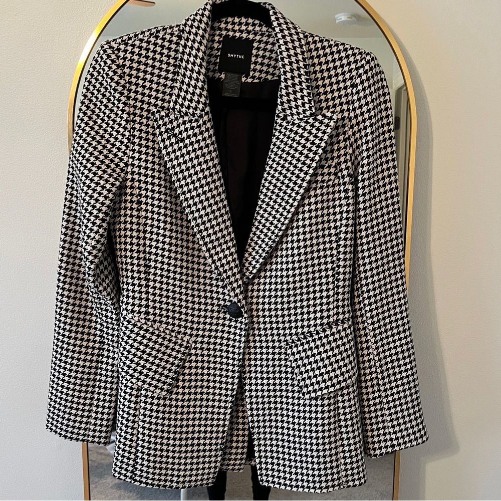 Smythe Houndstooth Blazer, Black, Beige Tan, size 6